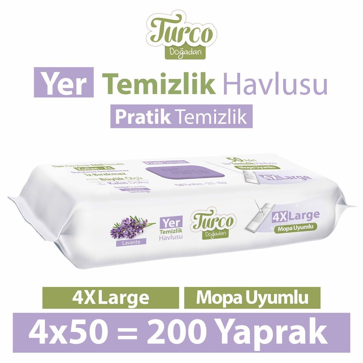Turco Doğadan Yer Temizlik Havlusu Lavanta 4x50(200 Yaprak)