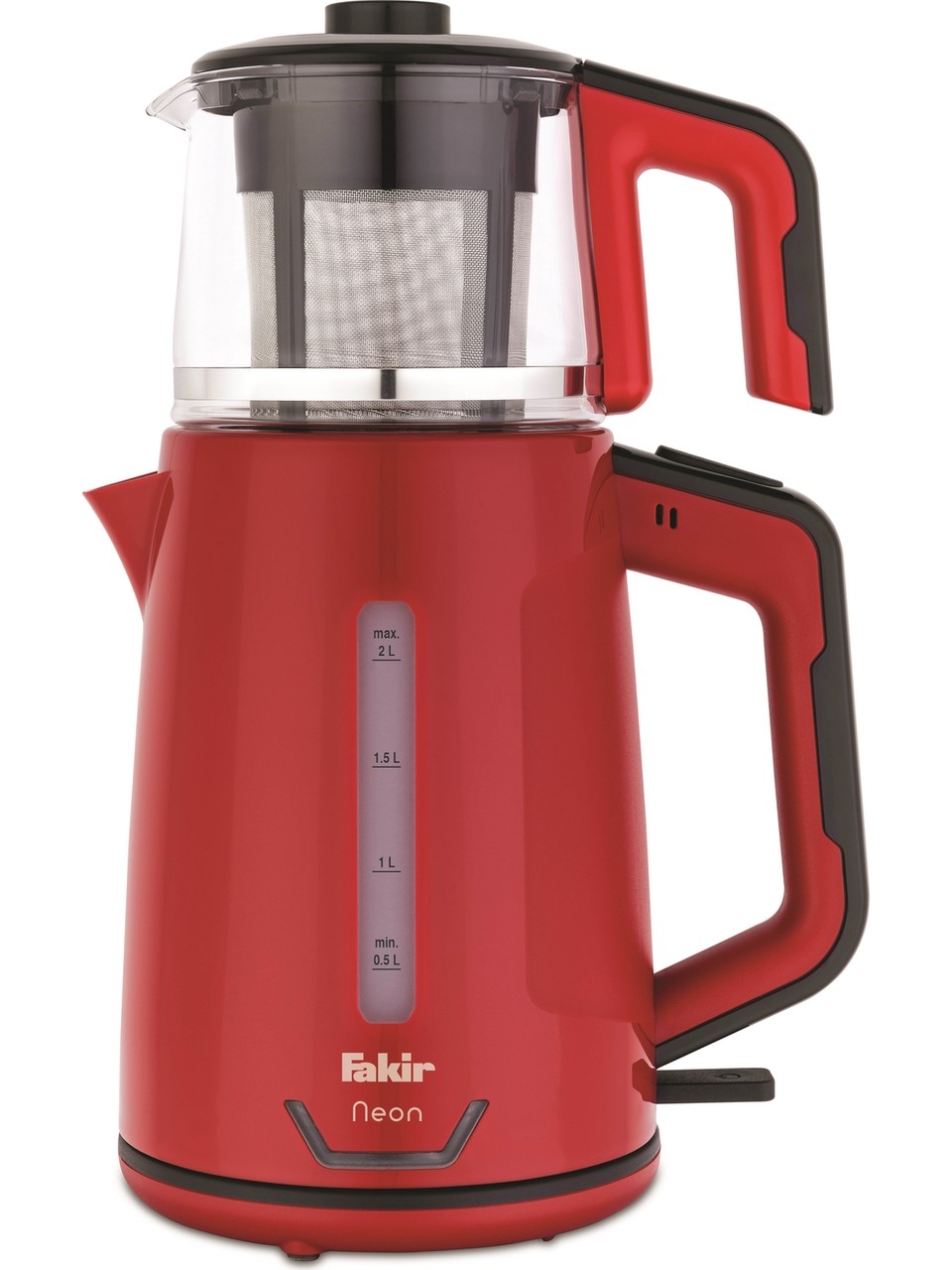 Fakir Neon Kırmızı Siyah 1800 W Cam Demlikli Çay Makinesi