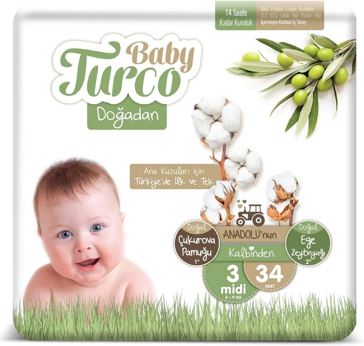 Baby Turco Doğadan 3 Numara Midi 34’lü Bebek Bezi