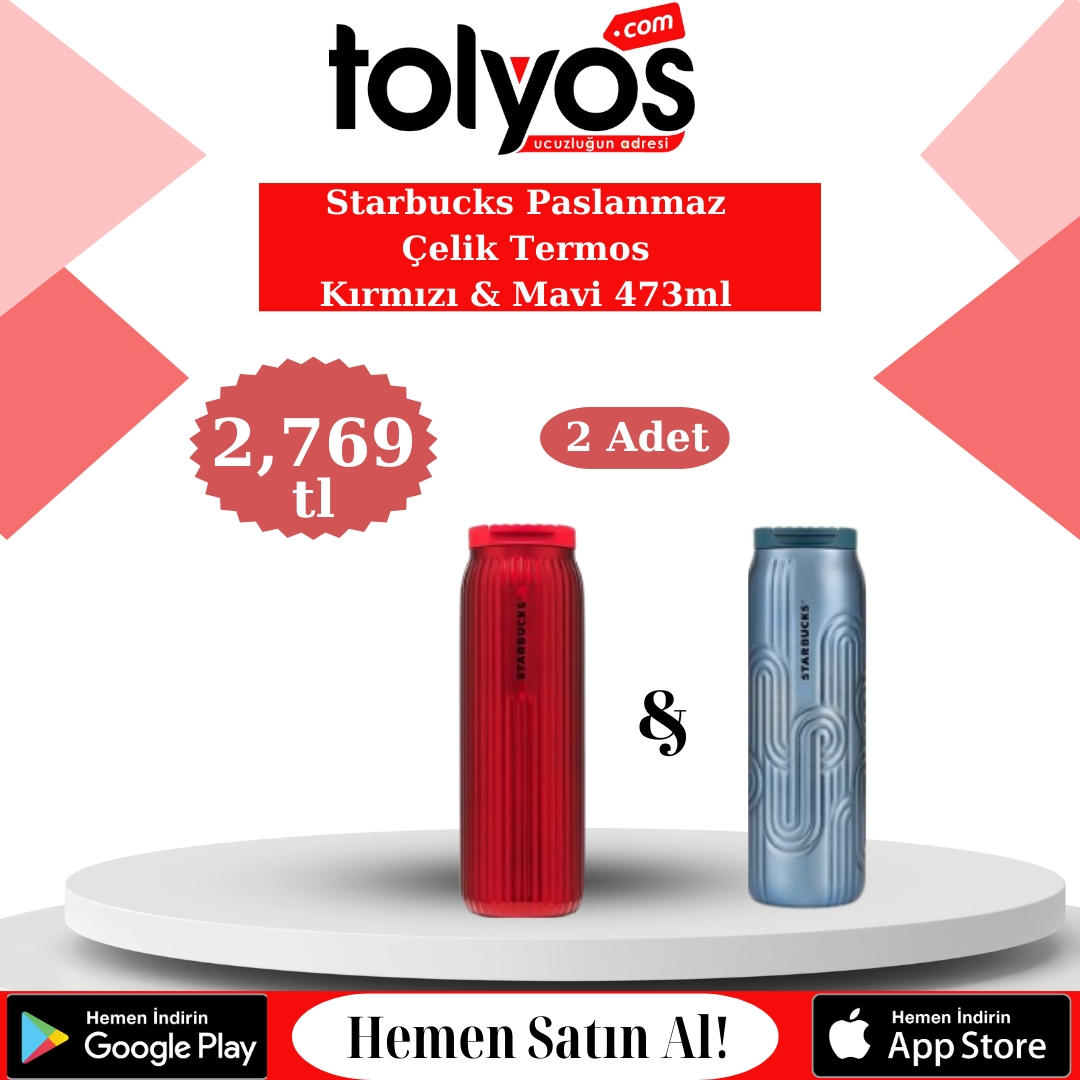 Starbucks Paslanmaz Çelik Termos Kırmızı & Mavi 473ml