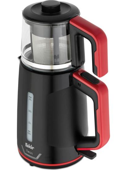 Fakir Neon Siyah Kırmızı 1800 W Cam Demlikli Çay Makinesi