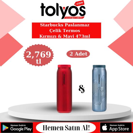 Starbucks Paslanmaz Çelik Termos Kırmızı & Mavi 473ml